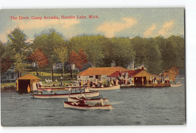 Hamlin Lake Michigan MI Postcard 1907-1915 The Dock Camp Arcadia