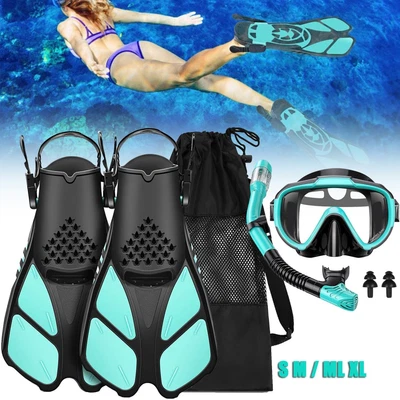 Profi Schnorchelset Erwachsene mit Flossen, Anti-Fog Panorama Taucherbrille S/XL - Bild 1 von 4