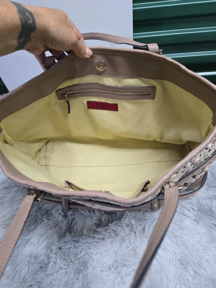 Valentino Garavani Women's Leather Tote Bag Brown Flower Lace - Image 4 of 4