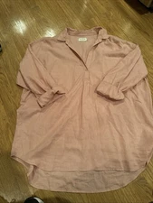 RISEN Los Angeles SALMON Linen V-Neck Lightweight Tunic Top Women's Sz XL