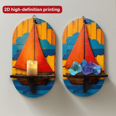 2D Sailboat Decorative Wall Art  Home Decor Multi-functional Wall-mounted Shelf