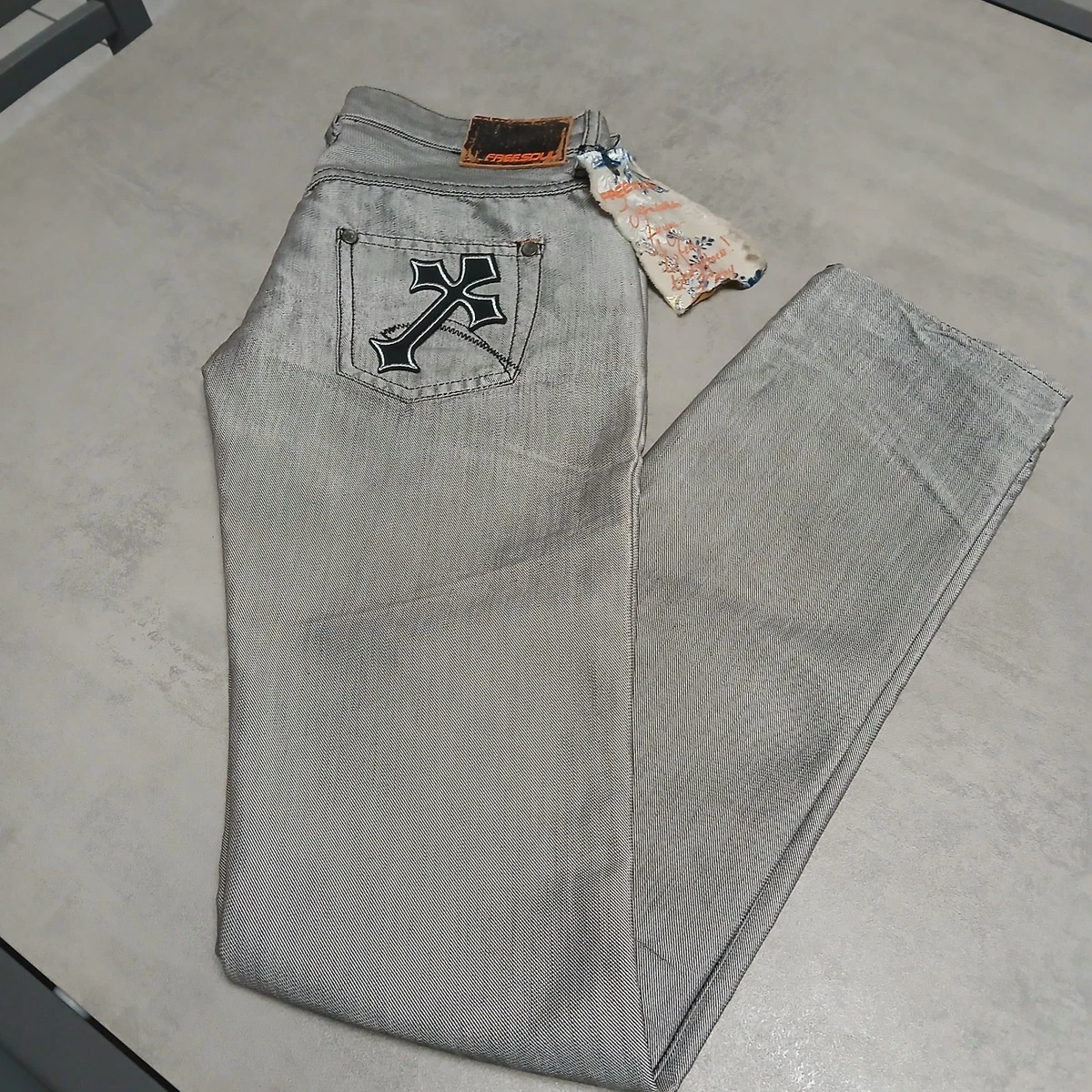 Pantalon Jean Noir Brillant Vintage FREESOUL - Taille W28 (38) Coupe Slim Basse - Neuf Sans étiquettes