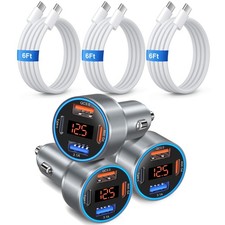 4-Port 65W Fast Car Charger USB C for iPhone 17/16/15/14/13 Pro Max, 3 Pack Dual