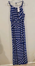 Chico's Blue/White Striped Scoop Neck Sleeveless Stretch Maxi Dress 2