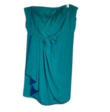 Express Strapless Dress Womens M Turquoise Solid Cocktail Cinch Waist Pleated