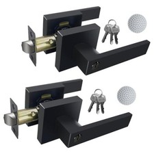 Door Handle Heavy Duty, Keyed Alike Entry Door Lever, Door 2 Pack Matte Black