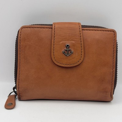 Harbour 2nd Isidor Bifold Wallet Cognac Brown Leather Zipper Closure Credit card