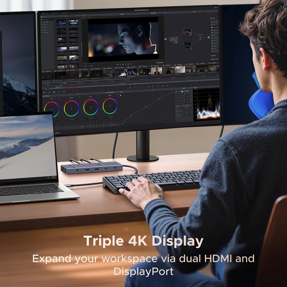 USB HUB 4K120Hz DP Type-C to 4K60Hz 2xHDMI SD/TF RJ45 3.5mm USB3.2 Gen2 - Image 3 of 4