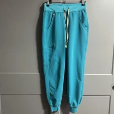 Figs Petite Women Zamora Tapered Elastic Waist Scrub Pants Teal Blue XXSP