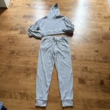 Alo Yoga Muse Hoodie Pullover  Jogger Pants Set Women  s Medium Ribbed Gray