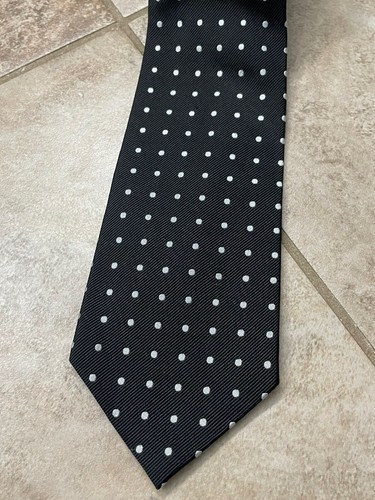 Lauren Ralph Lauren Mens Neck Tie 100% Silk Black White Polkadot - Picture 2 of 9