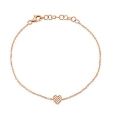 14K Rose Gold Diamond Heart Anklet Pave Set Natural 0.04 CT Round Cut 9" Inch