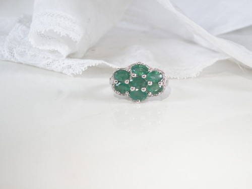 Sterling Silver 925 Natural Zambian Emerald Vintage Style Ring Size 8 - Picture 9 of 23