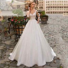 Vintage A-Line Wedding Dresses V-Neck Half Sleeved Lace Appliques Bridal Gowns