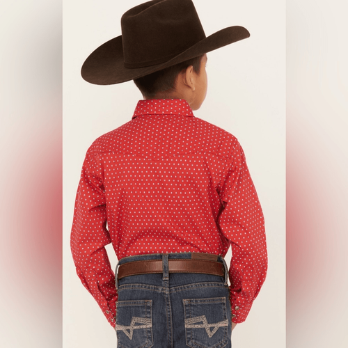 NWT Wrangler 20X Boys Kids Red Geo Print Long Sleeve Western Snap Shirt - Size M - Picture 2 of 7