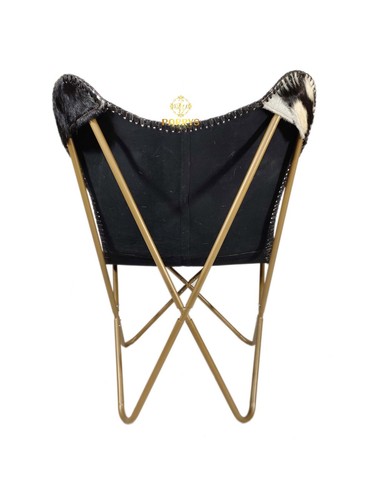 Indio Negro / Blanco Cuero Salón Chair-Genuine Cabra Pelo Silla de Piel PL2-153 - Imagen 4 de 6