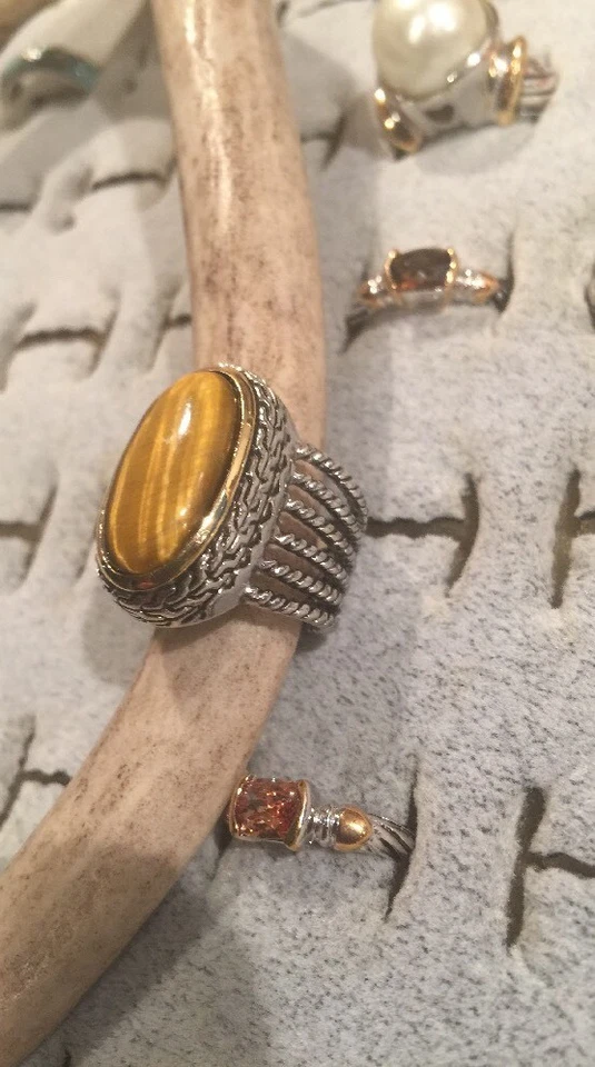 NUEVO "inspirado en el diseñador" Anillo Ovalado Ojo de Tigre Multi Cable Cuerda Vástago talla 8  Foto 3 de 4