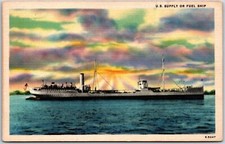 U.S. Supply or Fuel Ship, US Navy Oil Tanker Ship, Transportation, Postcard