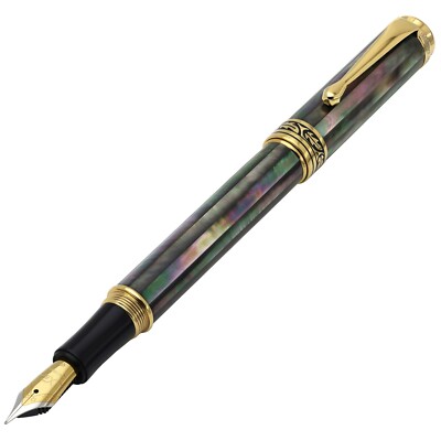 Xezo Maestro Black MOP Fine Fountain Pen, 18K Gold Plated. Handmade, LE