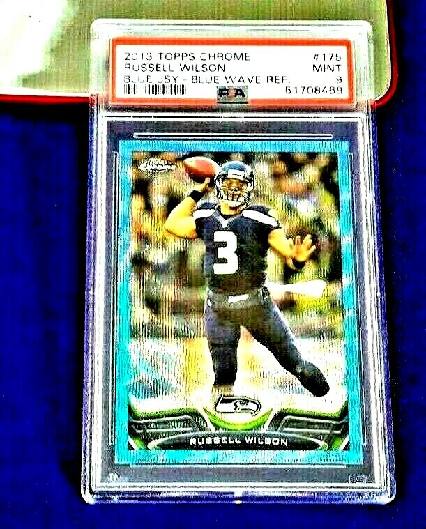 2013 TOPPS CHROME RUSSELL WILSON BLUE WAVE REFRACTOR #175 PS A 9 2ND YR