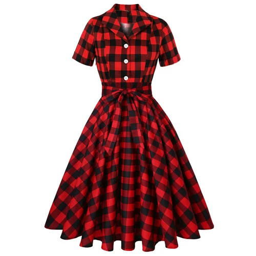Woman Ladies 40s 50s Rockabilly Vintage Style Floral Print/Plaid Cotton Dress UK - Picture 5 of 28