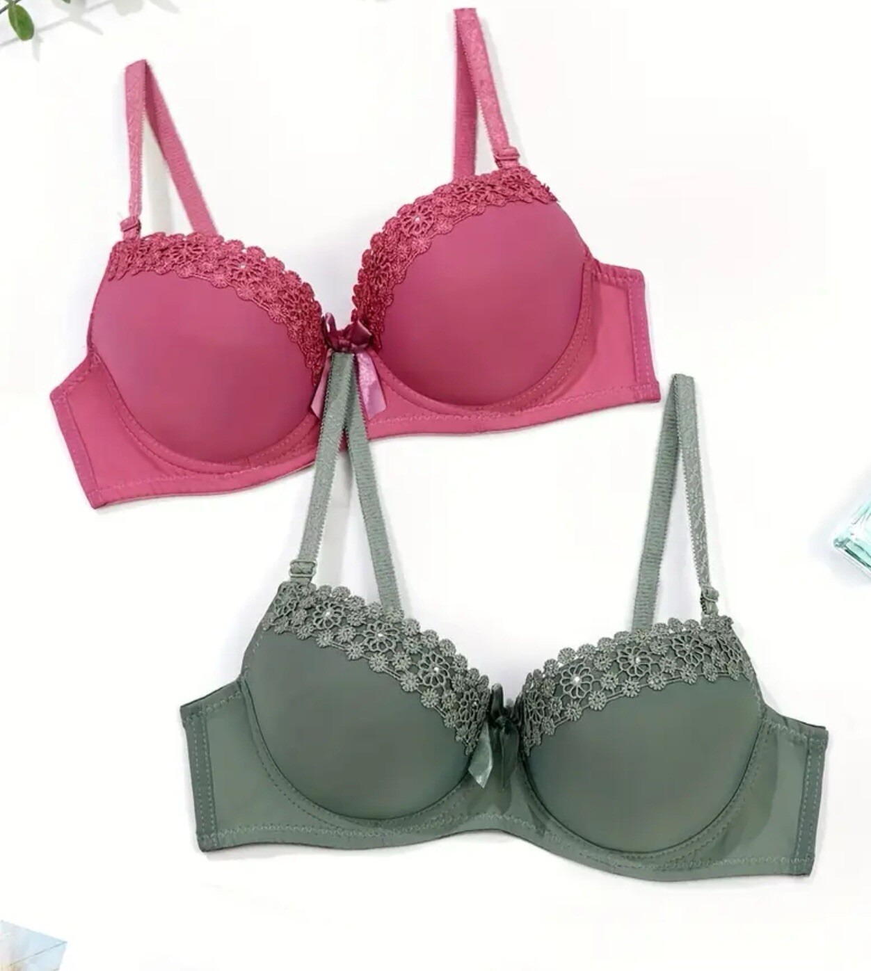 2-Pack Floral Appliqué Underwire Bras for Women – Elegant & Supportive