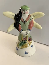 Colorful Ceramic Angel Bell Holding Flower Basket Mexican Tonala Folk Art 6”