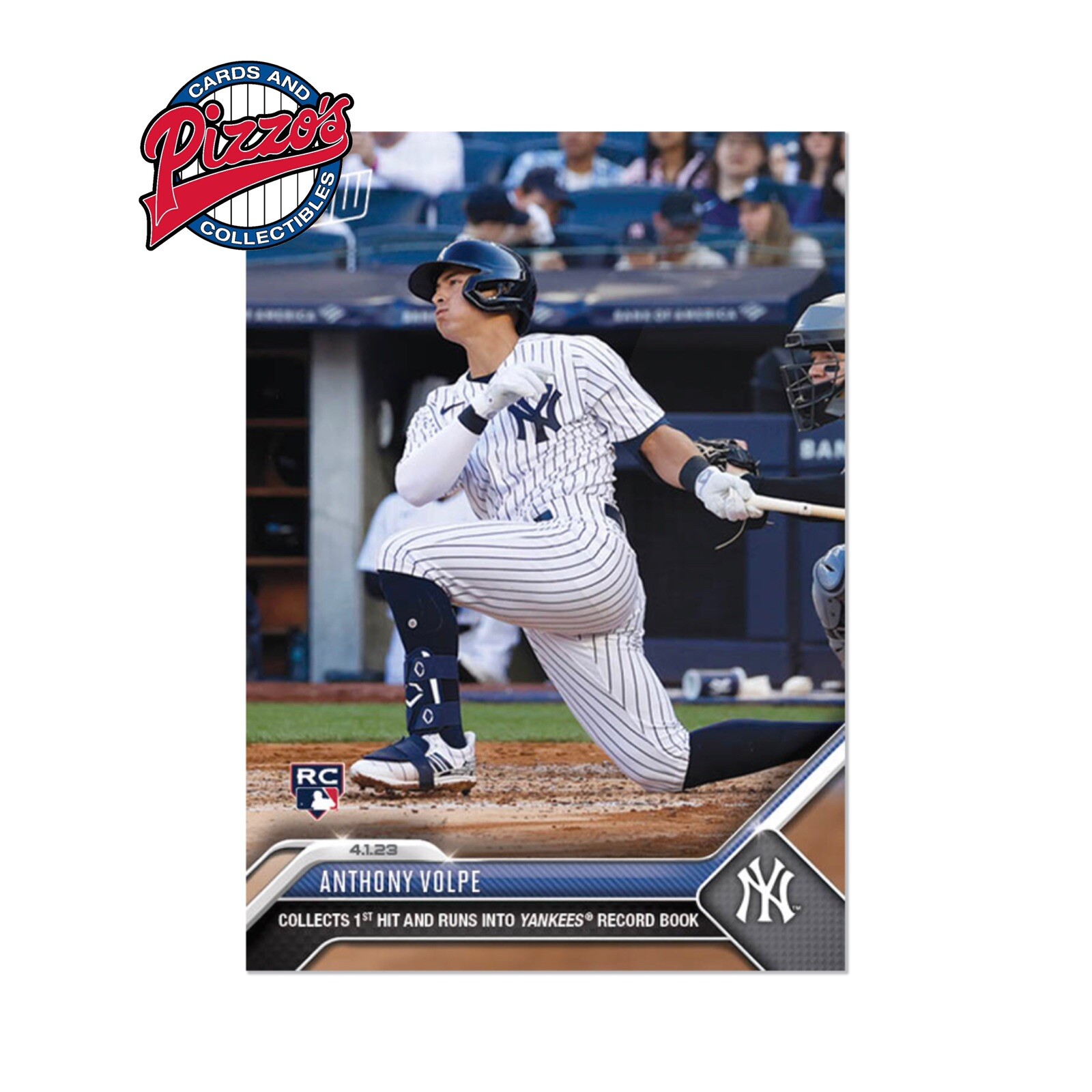 Anthony Volpe RC 1st Hit Into Record Book - 2023 MLB TOPPS NOW Card 22 in hand