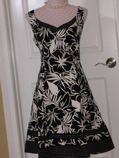 NINE WEST DRESS Black White Cotton Blend Floral Sz 14
