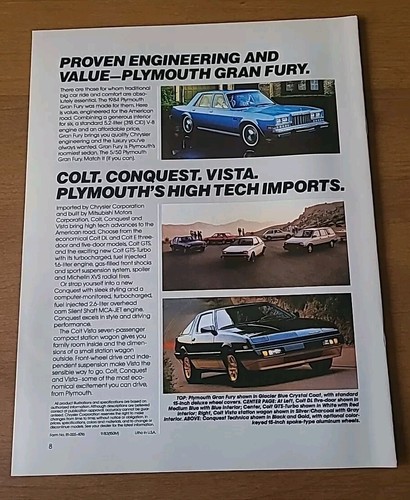 The 1984 Plymouths Match Them (If You Can) Dealership Brochure - Picture 5 of 5