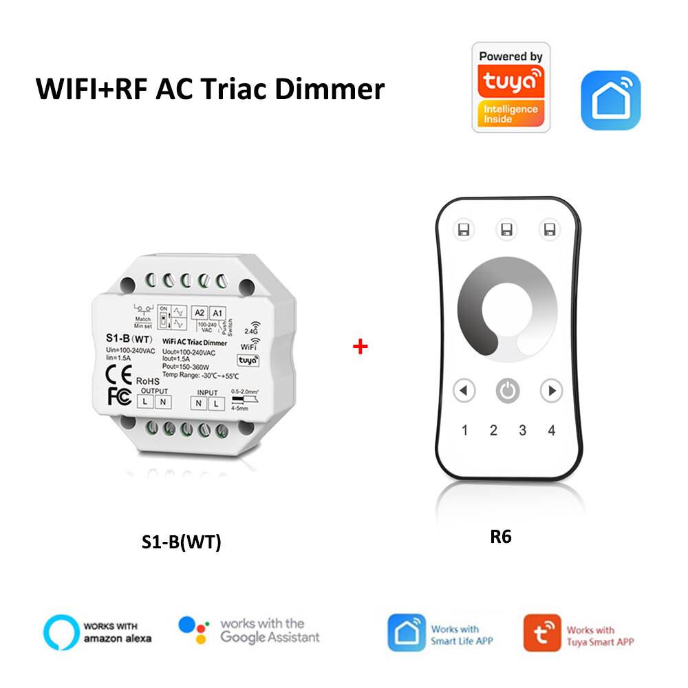 Mi-Light MiBoxer  LED Inbouw Dimmer - TRI-C1WR - AC Triac Dimbaar Wifi 2 4g Push Afstandsbediening Compatibel