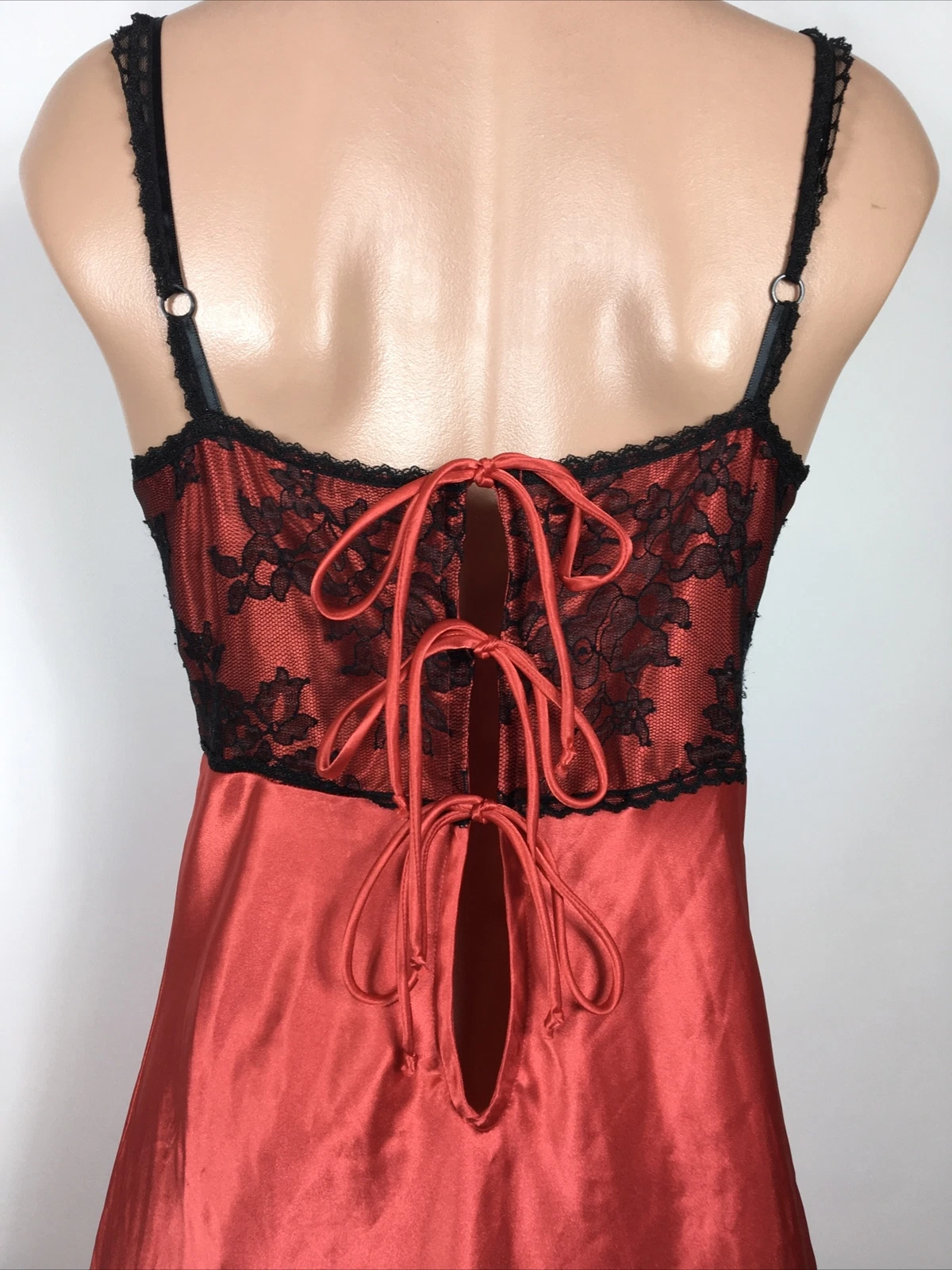 VALENTINO RARA camicia da notte vintage anni 90 Victoria’s Secret lunga seta maxi slip dress rosso nero L