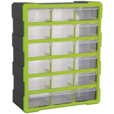 Image of 375 x 165 x 470mm 18 Drawer Parts Cabinet - GREEN - Wall Mounted / Standing Box