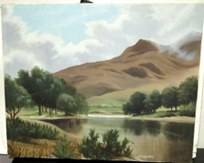 J.MILLE ORIGINAL OIL ON CANVAS RIVER MOUNTAIN LANDSCAPE PAINTING UNFRAMED