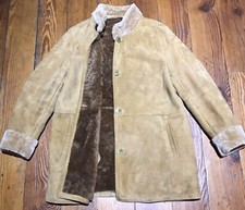 Duck Sport New York Suede Shearling Coat Jacket Caramel Made Usa Clean Soft