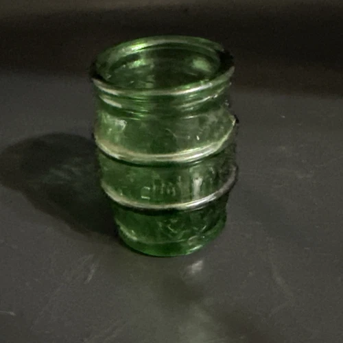 Vintage Green Glass Mini Barrel Hand Blown Made In Taiwan