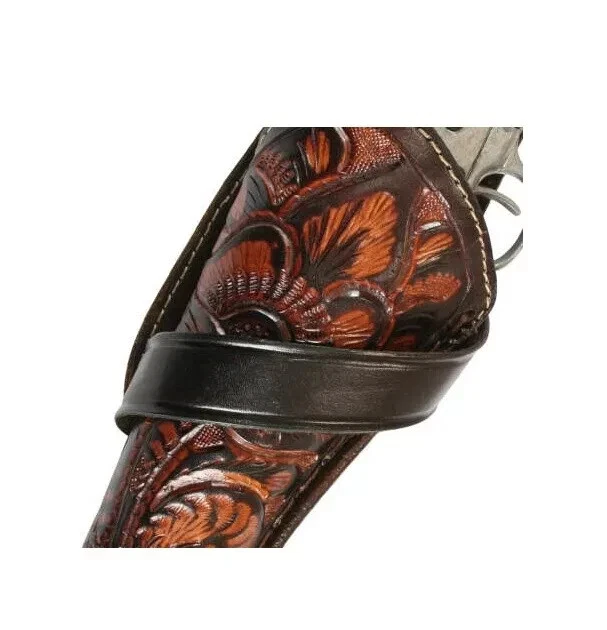 Western Holster Cross-Draw Two-Tone Brown Tooled Leather - Image 2 of 4