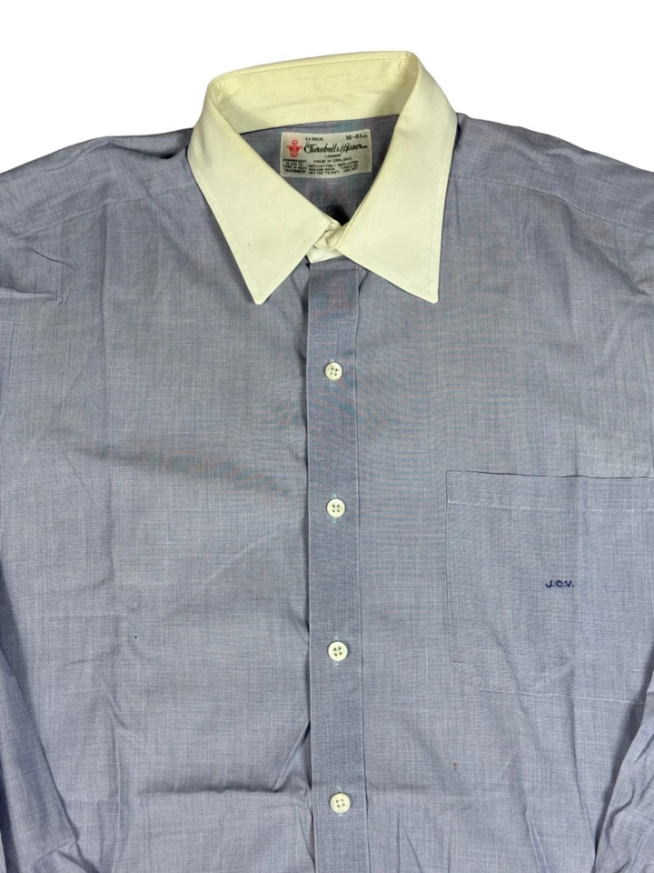Camisa de vestir Turnbull & Asser azul puño francés Inglaterra 16. Foto 2 de 4