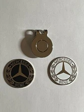 (2) Mercedes-Benz Logo Emblem 1" Coin Style Golf Markers With Bonus Hat Clip