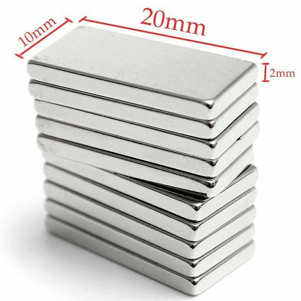 100 PCS N52 Neodymium Block Magnets – 20x10x2mm, Super Strong Rare Earth Magnets, Silver, Unbranded