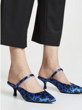 Alice  Olivia Marrgo Floral Printed Mule Black/Colbalt Slingback Sz 10 350