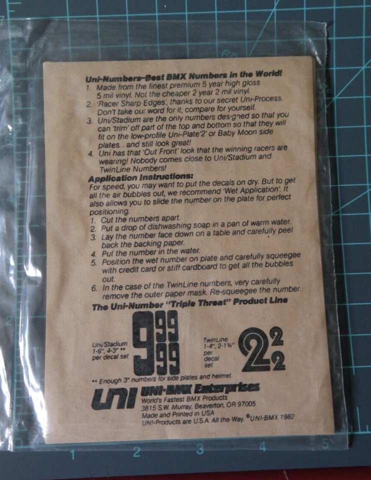 UNI Bmx Enterprise BMX matrícula vintage años 80 pegatinas sin abrir paquete de venta # 6 Foto 4 de 4