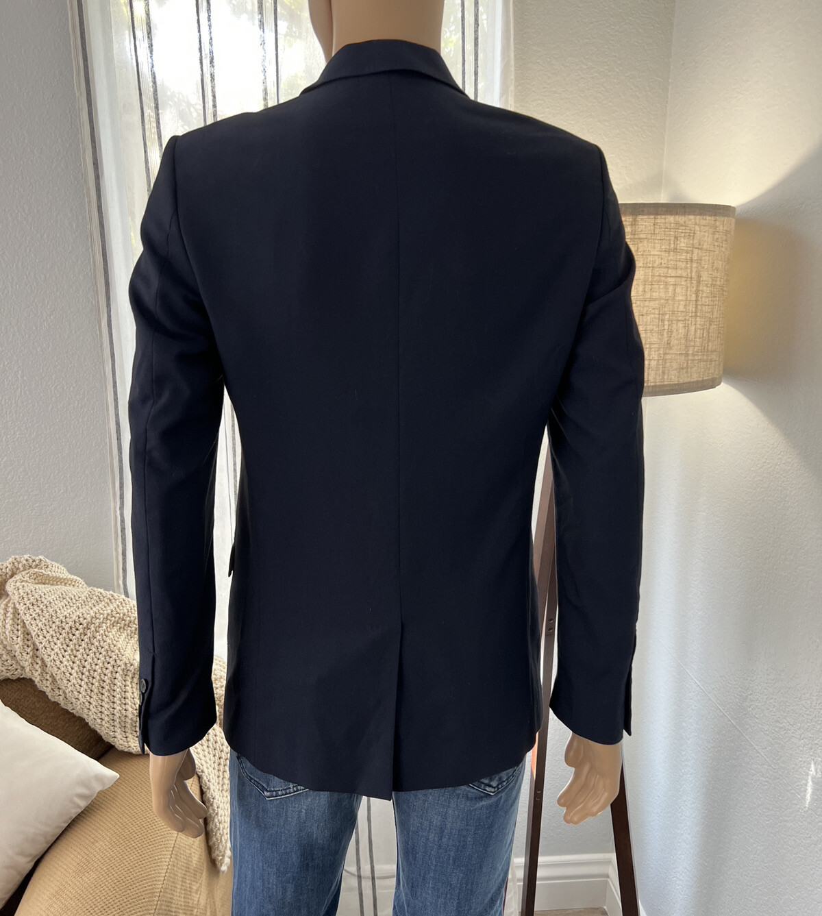 Basic Zara Man Blazer Suit Jacket Men’s Size 38 Navy Blue 2 Button Slim Fit image 3