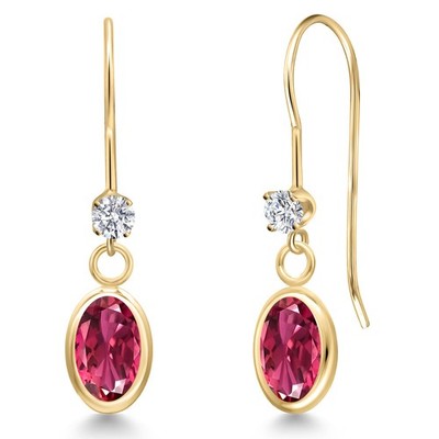 14K Yellow Gold Pink Tourmaline and Lab Grown Diamond Dangle Earrings for Women