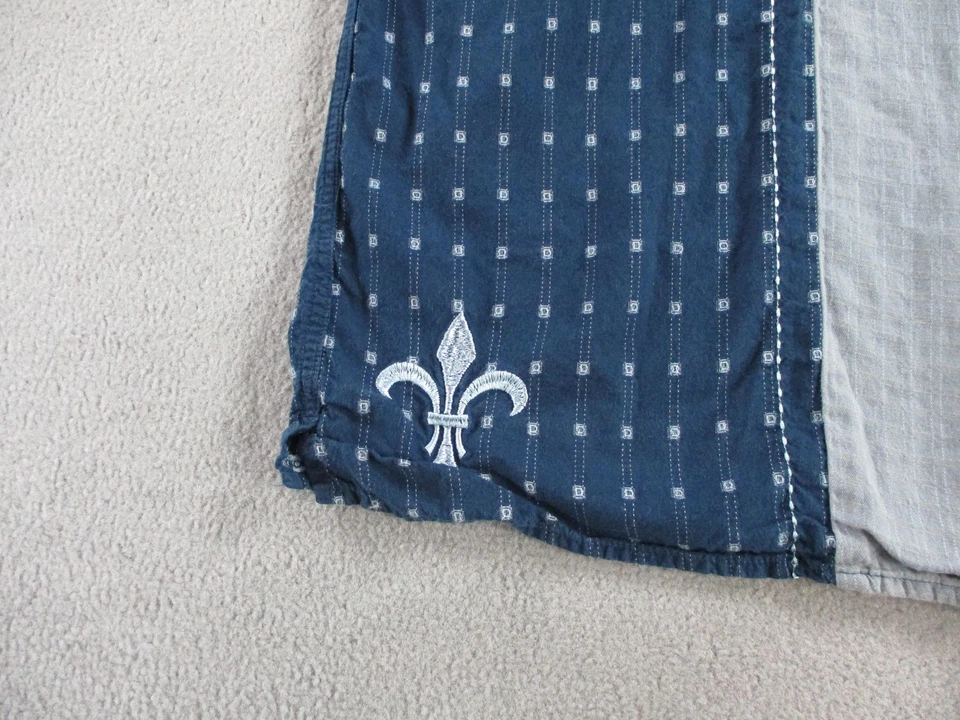 Camisa Da Vinci Para Hombre Mediana Azul Gris Manga Corta Abotonada Flor De Lis Informal Foto 4 de 4