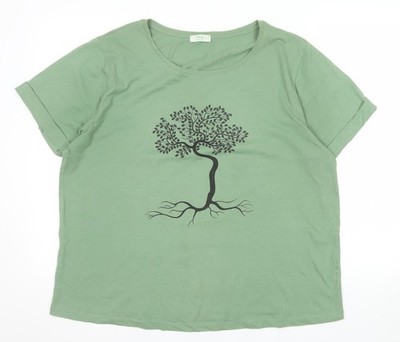 TXM Fashion Damen grün Baum Print Kurzarm Baumwolle T-Shirt Größe XL