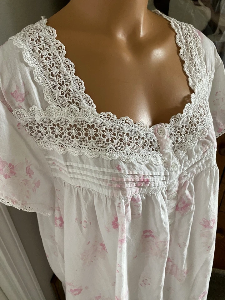 СЕКРЕТ СОКРОВИЩА РОЗОВЫЙ ЦВЕТОЧНЫЙ С ЗАПРАВКАМИ И КРУЖЕВА ХЛОПОК ПРЕРИИ НОЧНАЯ РУБАШКА SZ 2 X - Изображение 4 из 4