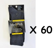 60 PAIR - DIABETIC Socks Men MediPeds Gold Mid-calf Turn Cuff Black - Medium