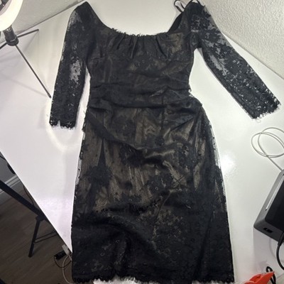 Suzi Chin for Maggy Boutique Black Lace Sheath Dress Size 4 3/4 Sleeve