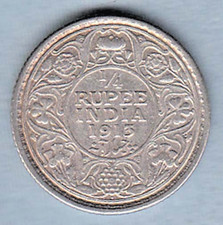 1913 British India King George V 1/4 Rupee Nice Quality silver coin